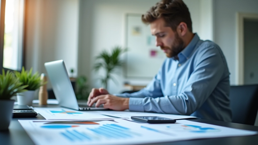 Finanční analytik pracující na analýze dat s grafy a tabulkami